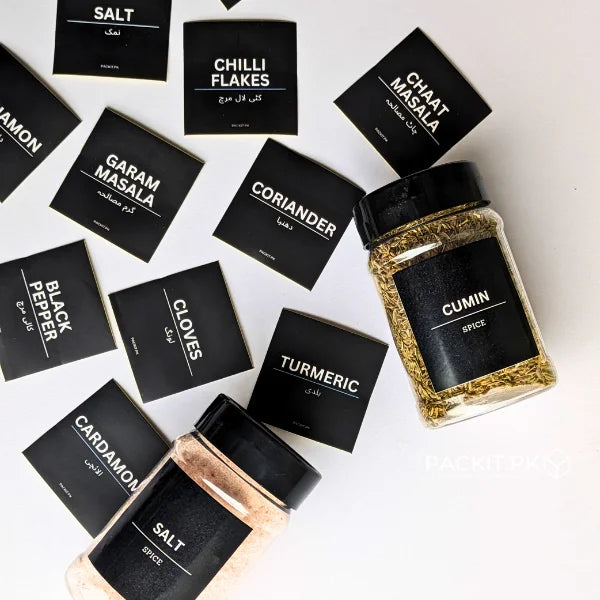 Spice Jar Labels - Matte Black Ingredients Stickers