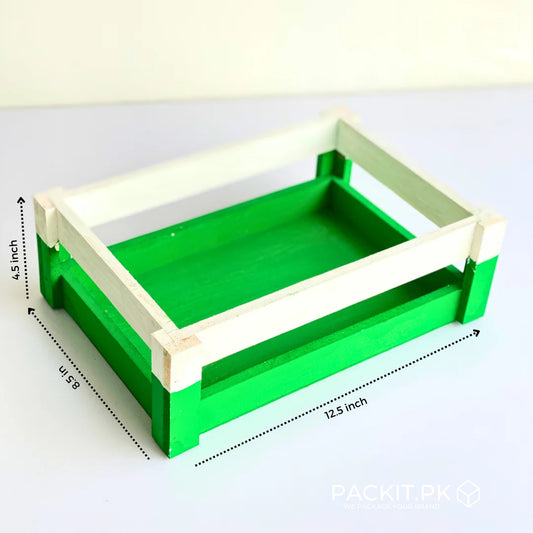 Azaadi Crates - Wood Gift Baskets (white/green)