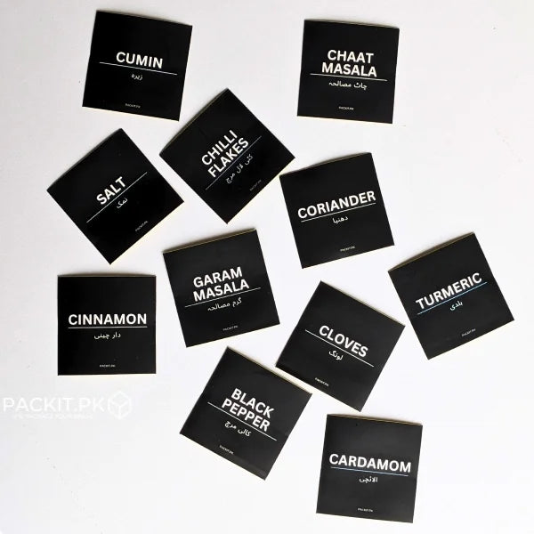 Spice Jar Labels - Matte Black Ingredients Stickers