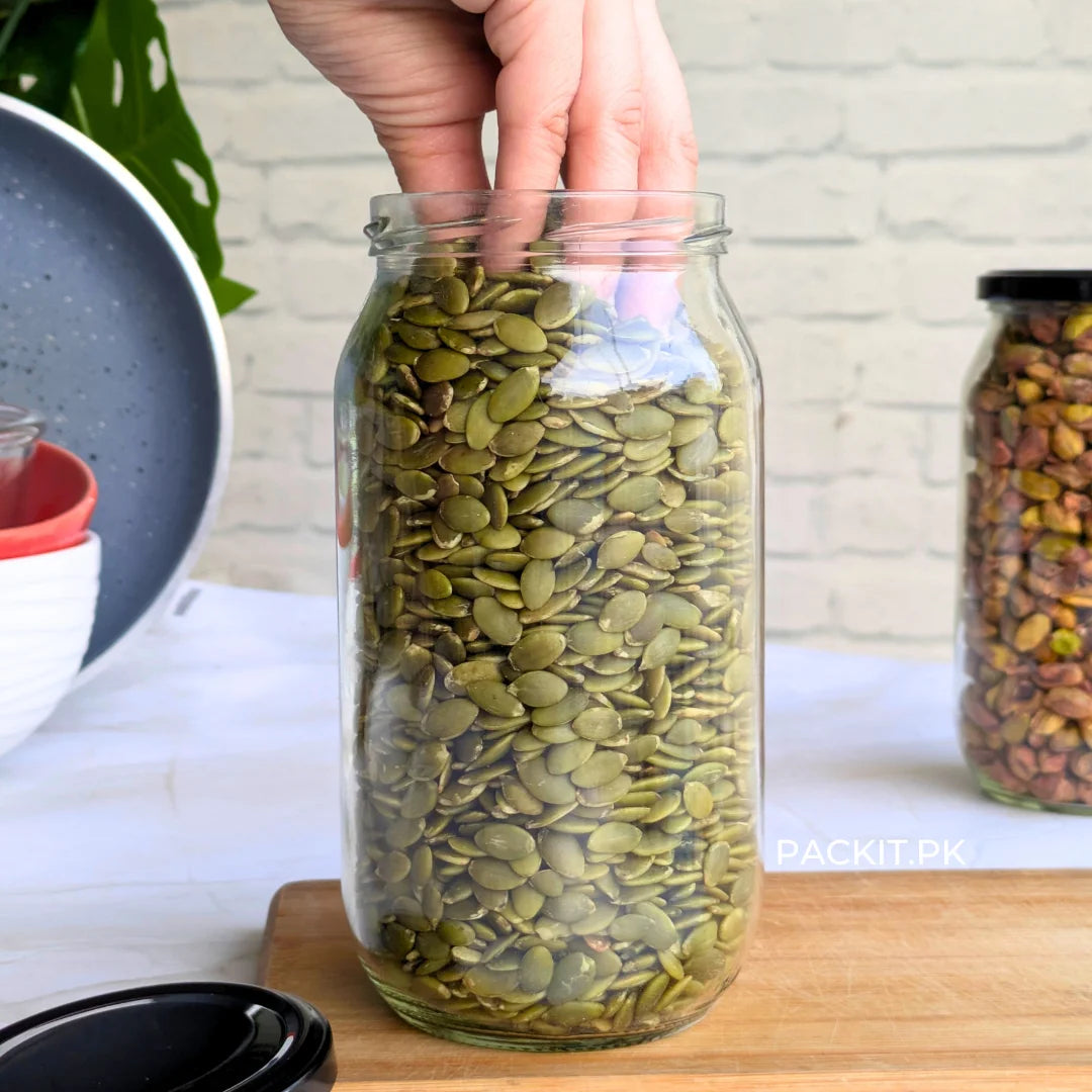 glass jars for pantry storage and kitchen organization